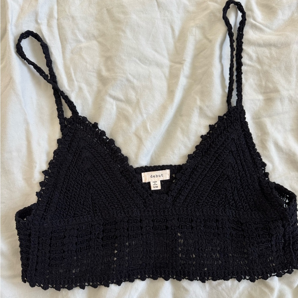 Crochet Triangle Black Crop Top Size S/M